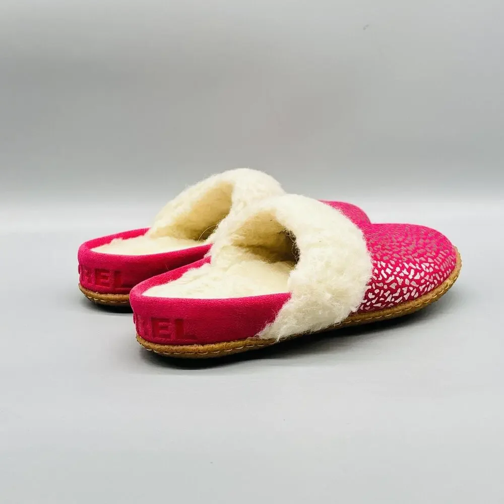 Sorel Shoes Kids Girls 3 Pink Faux Fur Lined Slip On Clog Cozy House Slippers